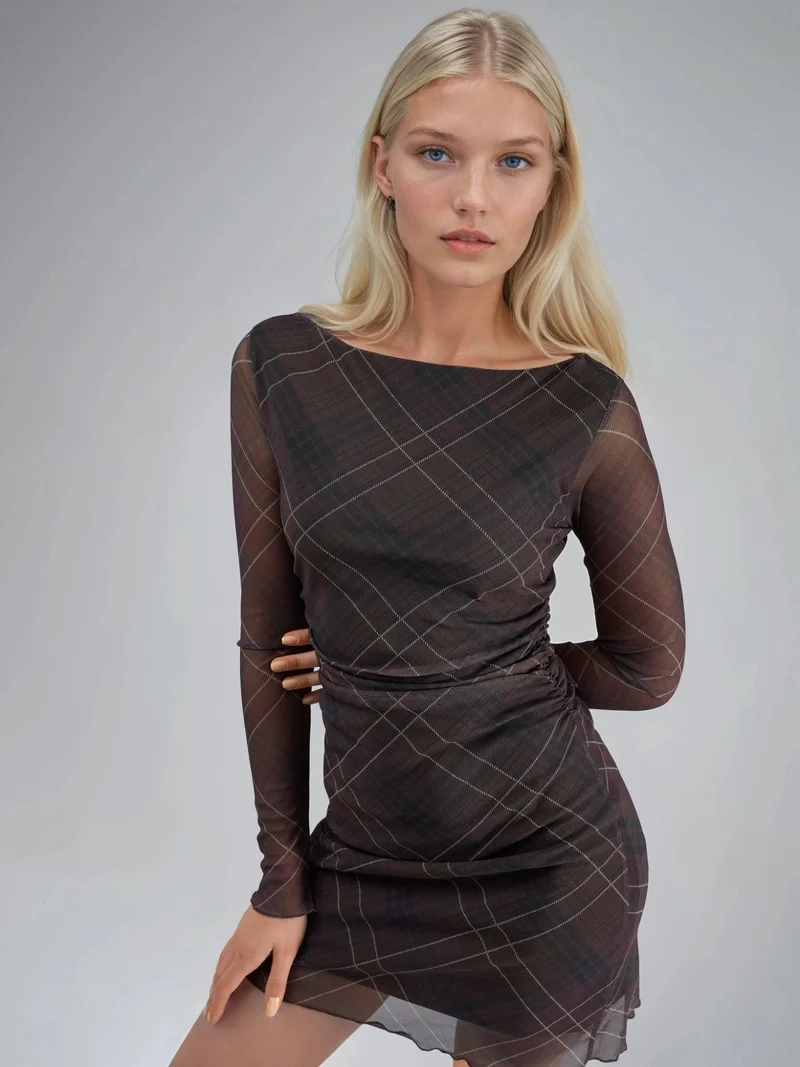 بوسيم BUSEM Plaid Tulle Mini Dress